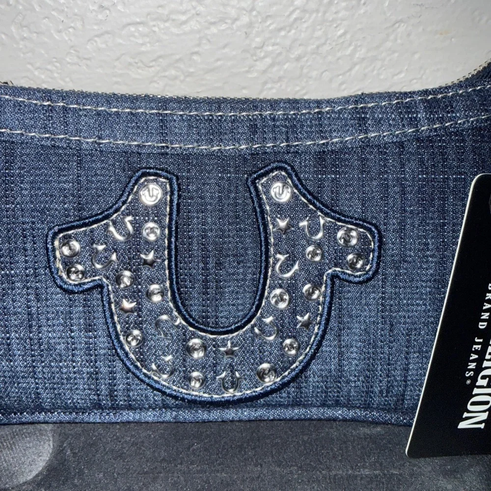 True Religion Dark Denim Shoulder Bag - Dark Blue with Silver Studs - Picture 5 of 7